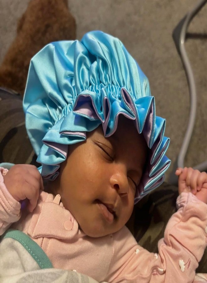 AKISS Reversible Satin Silk Sleep Hair Bonnet for Baby/Newborn/Infant/Toddler Girl Boy and Mommy/Women, Arctic Blue + Lavender, 0-3 Months - Image 2