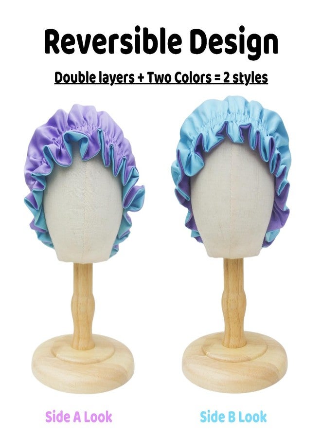 AKISS Reversible Satin Silk Sleep Hair Bonnet for Baby/Newborn/Infant/Toddler Girl Boy and Mommy/Women, Arctic Blue + Lavender, 0-3 Months - Image 3