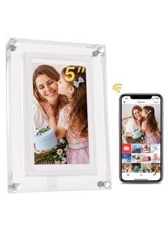 شو وو إطار صور رقمي واي فاي مقاس 5 بوصات من Frameo، إطار صور رقمي ذكي بشاشة لمس عالية الدقة IPS، ذاكرة 32 جيجابايت، تدوير تلقائي، مشاركة الصور/الفيديو في أي مكان  - Image 1