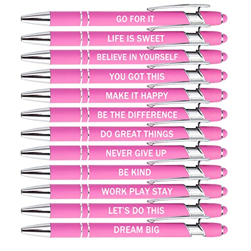 PASISIBICK 12 Pieces Pink Inspirational Motivational Quotes Snarky Screen Touch Stylus Ballpoint Pens, Office Encouraging Scriptures, Black Ink (Pink,Motivational) - Image 1
