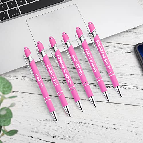 PASISIBICK 12 Pieces Pink Inspirational Motivational Quotes Snarky Screen Touch Stylus Ballpoint Pens, Office Encouraging Scriptures, Black Ink (Pink,Motivational) - Image 2
