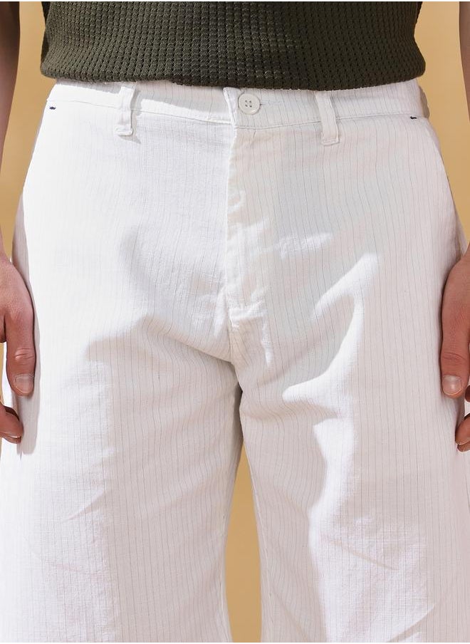Dennis Lingo - Regular Fit Stripes White 100% cotton slub Mid rise Waist Knee Length Length Woven Weave Bermuda for Men with Button/Zip Closure -a timeless essential for modern wardrobes. - Image 1
