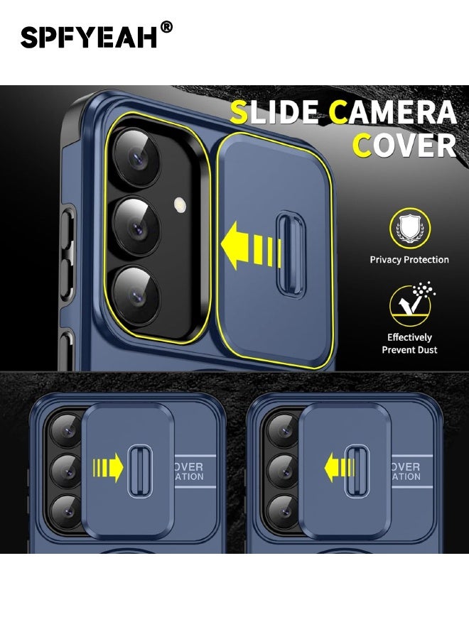 SPFYEAH [2-in-1] Samsung Galaxy S25 FE Case with Privacy Screen Protector, Slide Camera Cover, Built-in 360° Rotate Round Ring Kickstand, Heavy Duty Shockproof Back Cover for Samsung Galaxy S25 FE 6.7 inch (Blue, 1+1 Pack) - Image 2