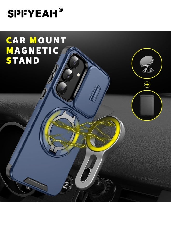 SPFYEAH [2-in-1] Samsung Galaxy S25 FE Case with Privacy Screen Protector, Slide Camera Cover, Built-in 360° Rotate Round Ring Kickstand, Heavy Duty Shockproof Back Cover for Samsung Galaxy S25 FE 6.7 inch (Blue, 1+1 Pack) - Image 5