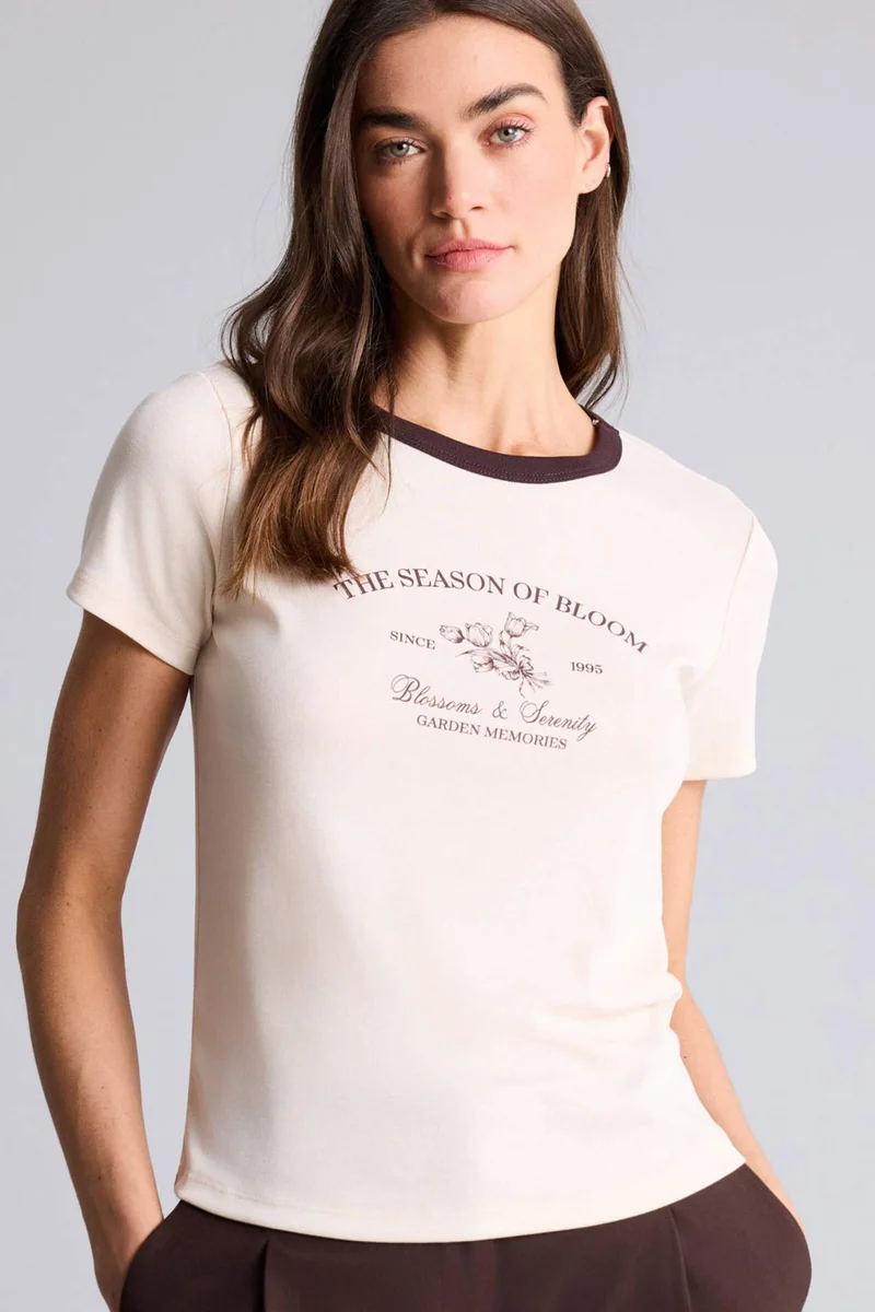 DeFacto Regular Fit Crew Neck Printed Ribana Short Sleeve T-Shirt
