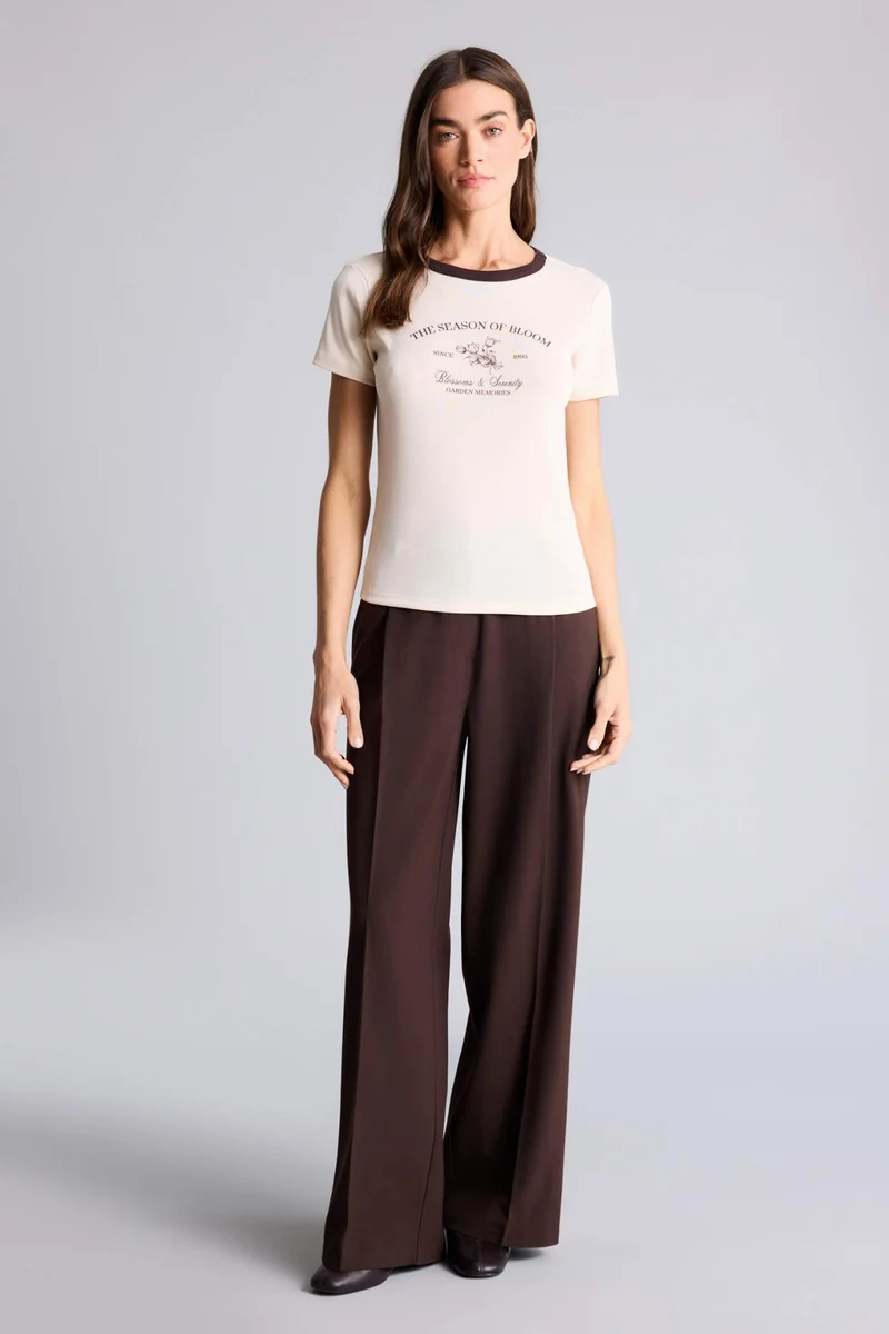DeFacto Regular Fit Crew Neck Printed Ribana Short Sleeve T-Shirt