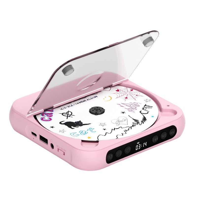 ENVYCLOUD CD Player Portable with Dual Stereo Speakers, Rechargeable Portable CD Player with Bluetooth for Home with Headphones, Support CD/AUX/USB,Pink - Image 1
