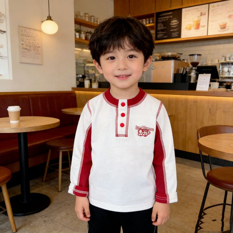 Japanese-Style Long Sleeve Base Layer T-Shirt for Kids – Cotton Crewneck Top - Image 2