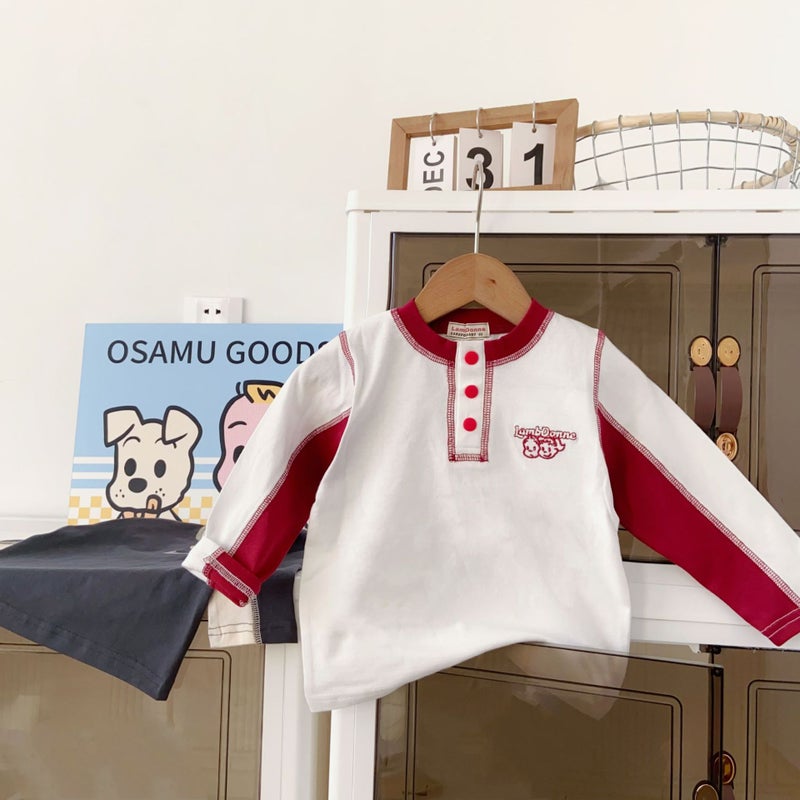 Japanese-Style Long Sleeve Base Layer T-Shirt for Kids – Cotton Crewneck Top - Image 1
