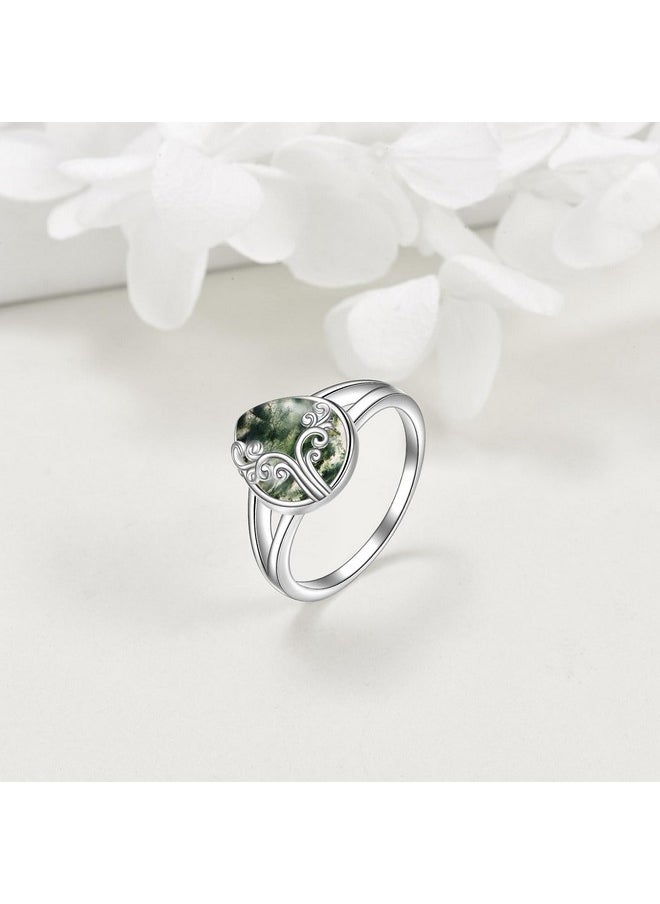 POPLYKE - Moss Agate Filigree Band Ring Sterling Silver Gemstone Stones Jewelry Gift For Women 8 Size - Image 1