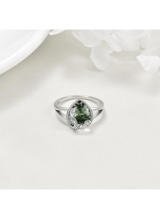 POPLYKE - Moss Agate Filigree Band Ring Sterling Silver Gemstone Stones Jewelry Gift For Women 8 Size - Image 1