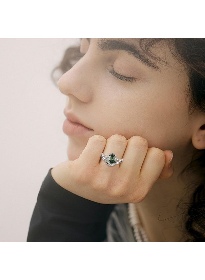 POPLYKE - Moss Agate Filigree Band Ring Sterling Silver Gemstone Stones Jewelry Gift For Women 8 Size - Image 1