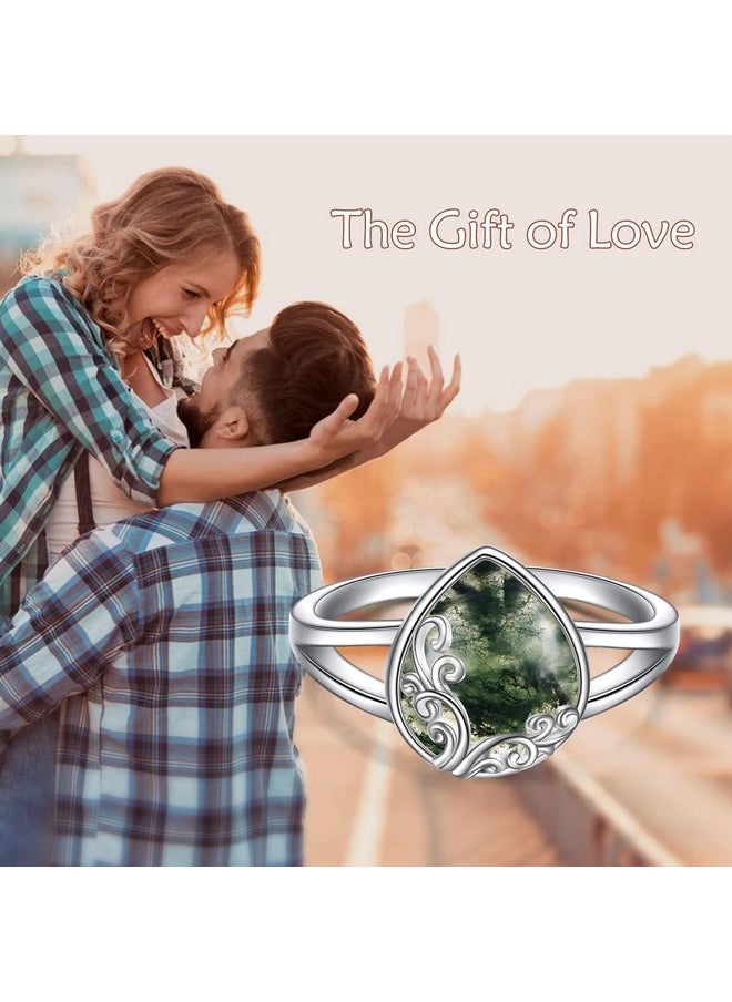 POPLYKE - Moss Agate Filigree Band Ring Sterling Silver Gemstone Stones Jewelry Gift For Women 8 Size - Image 1