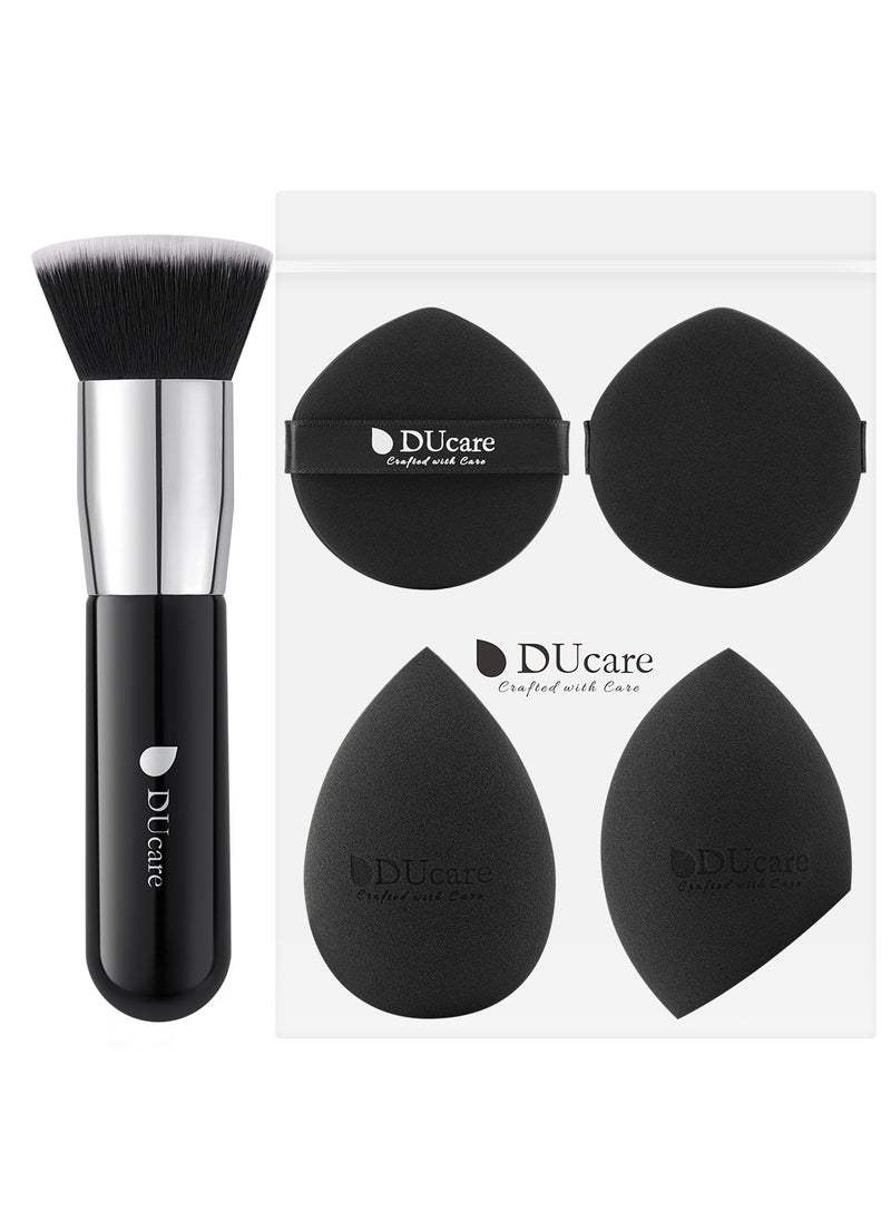 DUcare Makeup Sponges with Foundation Brush Makeup Puff Blending Foundation Sponge for Liquid BB Cream Mineral Powder Buffing Stippling  - Image 1