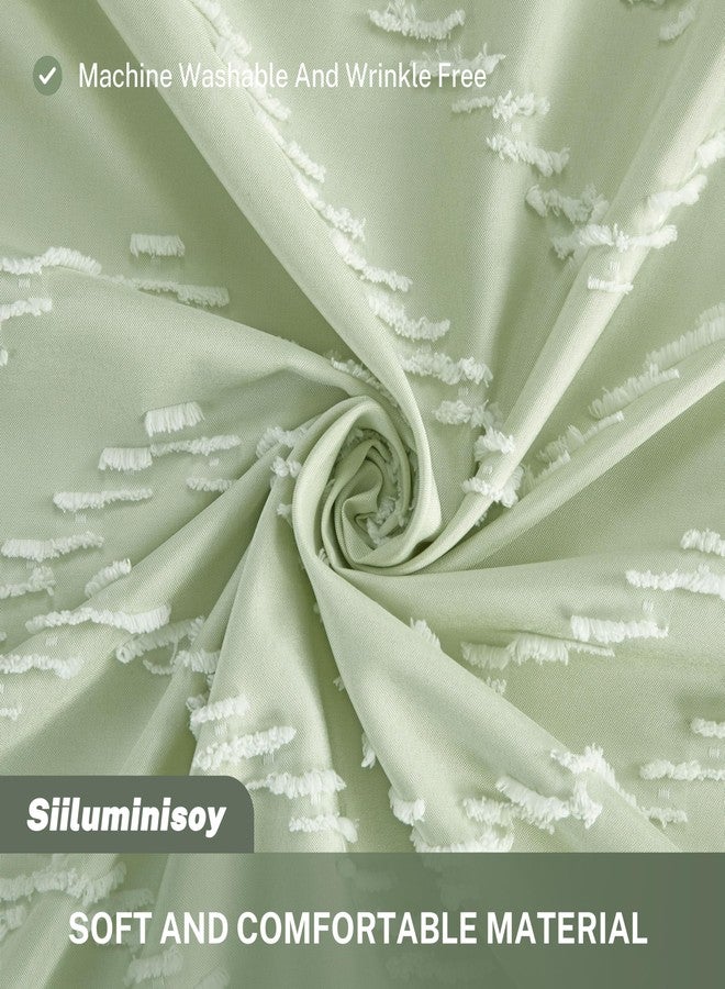 Siiluminisoy Boho Shower Curtain with White Tassel Woven Fabric Sage Green Shower Curtain 72 x 72 Modern Farmhouse Textured Tufted Chevron Striped Minimalist Bathroom Shower Curtain - Image 2