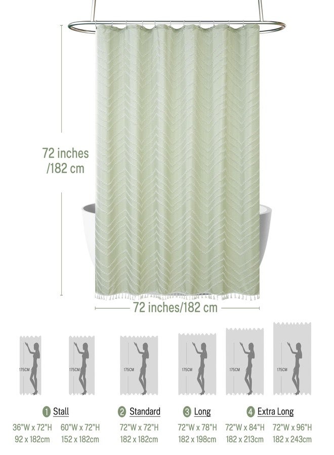 Siiluminisoy Boho Shower Curtain with White Tassel Woven Fabric Sage Green Shower Curtain 72 x 72 Modern Farmhouse Textured Tufted Chevron Striped Minimalist Bathroom Shower Curtain - Image 5