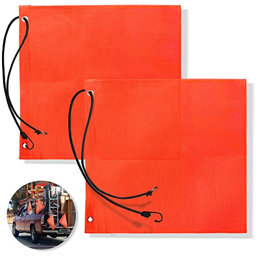 Anley 18x18 Inch Orange Warning Sign Safety Flags for Truck, Trailer, Car & Oversize Load Vehicle - Grommets and Bungee Cords - Vinyl Coated Nylon, Mesh Construction & Bright Color (Pack of 2) - Image 1
