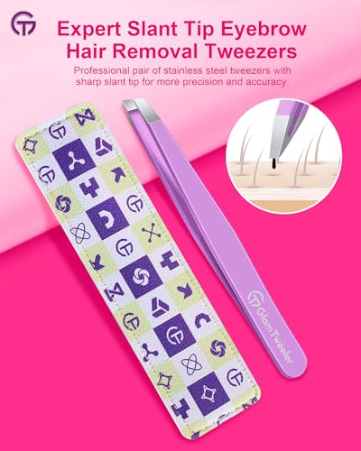 GlamTweeler Expert Slant Tip Tweezers with Leather Case GlamTweeler Sharp Precision Stainless Steel Tweezer for Eyebrows Facial Hair and Fine Hairs Removal Violet - Image 3