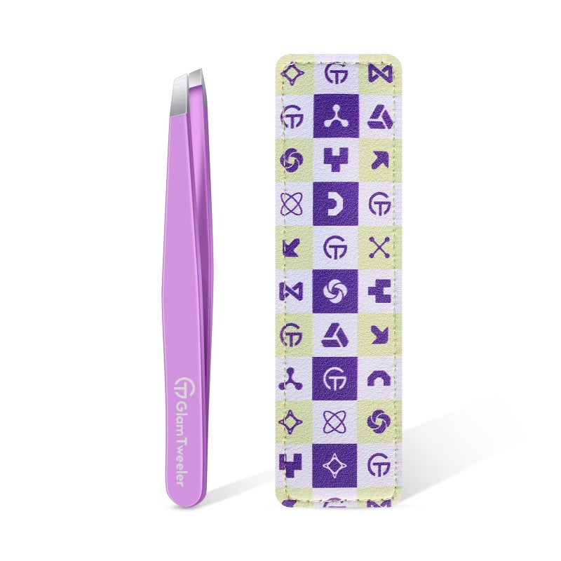 GlamTweeler Expert Slant Tip Tweezers with Leather Case GlamTweeler Sharp Precision Stainless Steel Tweezer for Eyebrows Facial Hair and Fine Hairs Removal Violet - Image 2