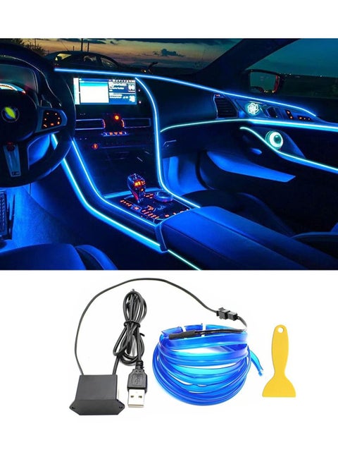 EL Wire Car Interior LED Light Bar, USB Neon Cold Light Ambient Light with 6mm Sewing Edge, Ambient Lighting Kit for Car Interior Trim, Garden Decorations (5M/16.4FT, Blue)
