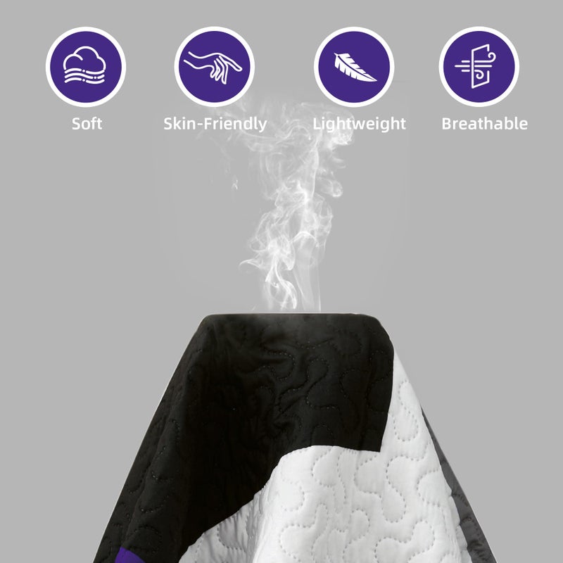 Tyrot 3 Piece Dark Purple Grey Quilt Set Full/Queen Size Black White Geometric Reversible Bedding Set Microfiber Lightweight Bedspread Coverlet with 2 Shams Modern Bed Covers for All Season, 90''x96'' - Image 5