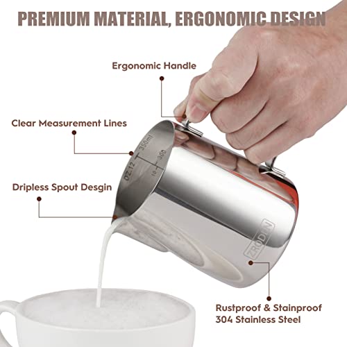 Zroden Milk Frothing Pitcher, 12oz 20oz 32oz Espresso Steaming Pitchers Stainless Steel Cappuccino Coffee Machine Accessories Barista Tools Steamer Froth Pitchers Milk Jug Cup with Decorating Pen Latte Art - Image 3