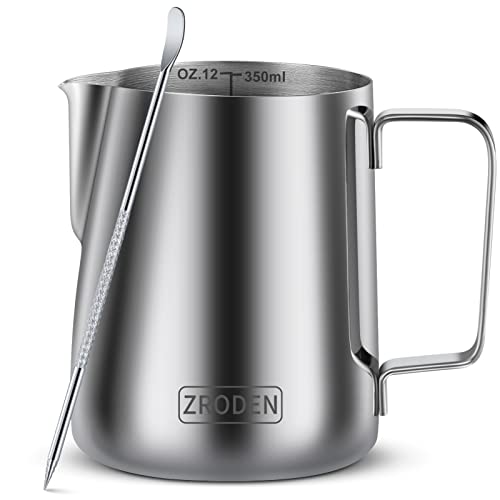 Zroden Milk Frothing Pitcher, 12oz 20oz 32oz Espresso Steaming Pitchers Stainless Steel Cappuccino Coffee Machine Accessories Barista Tools Steamer Froth Pitchers Milk Jug Cup with Decorating Pen Latte Art - Image 1