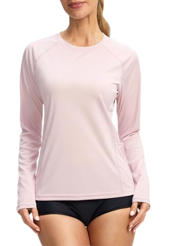 Viodia Rash Guard for Women UPF 50+ SPF UV Long Sleeve Shirts Sun Protection Quick Dry Hiking Swim Shirt with Pockets Pink M - Image 1
