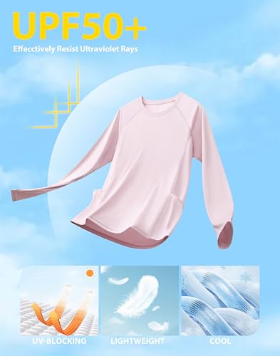 Viodia Rash Guard for Women UPF 50+ SPF UV Long Sleeve Shirts Sun Protection Quick Dry Hiking Swim Shirt with Pockets Pink M - Image 3