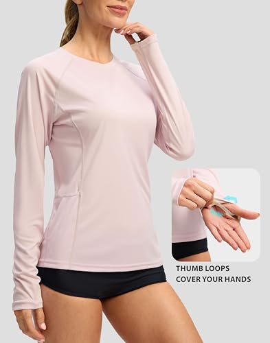 Viodia Rash Guard for Women UPF 50+ SPF UV Long Sleeve Shirts Sun Protection Quick Dry Hiking Swim Shirt with Pockets Pink M - Image 4