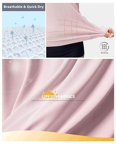 Viodia Rash Guard for Women UPF 50+ SPF UV Long Sleeve Shirts Sun Protection Quick Dry Hiking Swim Shirt with Pockets Pink M - Image 5