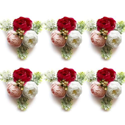 ADIKALA Set of 6 Handmade Artificial Peonies Flower Bunch for Hamper, Flower Brooch Hamper for Decoration, Gifting, Trousseau Packing | Flower Bunch (Rani) - Image 2