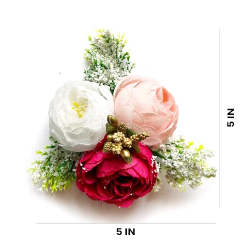 ADIKALA Set of 6 Handmade Artificial Peonies Flower Bunch for Hamper, Flower Brooch Hamper for Decoration, Gifting, Trousseau Packing | Flower Bunch (Rani) - Image 3