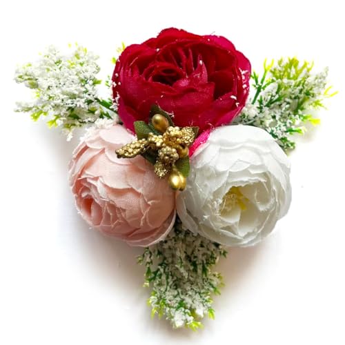 ADIKALA Set of 6 Handmade Artificial Peonies Flower Bunch for Hamper, Flower Brooch Hamper for Decoration, Gifting, Trousseau Packing | Flower Bunch (Rani) - Image 4