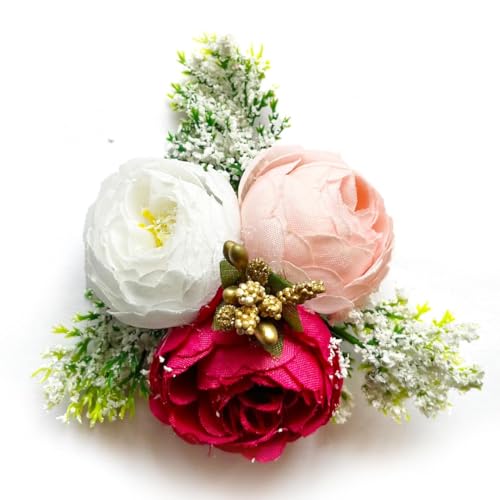 ADIKALA Set of 6 Handmade Artificial Peonies Flower Bunch for Hamper, Flower Brooch Hamper for Decoration, Gifting, Trousseau Packing | Flower Bunch (Rani) - Image 5