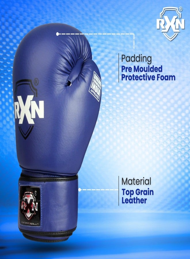 RXN Non-Stop Amateur World Star Competition Boxing Gloves All Leather (Blue-12oz) - Image 5