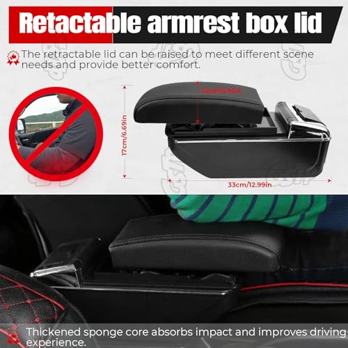 GSTP Center Console Armrest Compatible with Nissan Kicks 2016 2017 2018 2019 2020 2021 with 7 USB Port Cup Holder Double Layer Organizer Storage Box (All Black) - Image 4