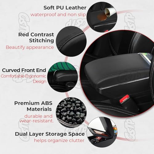 GSTP Center Console Armrest Compatible with Nissan Kicks 2016 2017 2018 2019 2020 2021 with 7 USB Port Cup Holder Double Layer Organizer Storage Box (All Black) - Image 2