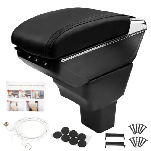GSTP Center Console Armrest Compatible with Nissan Kicks 2016 2017 2018 2019 2020 2021 with 7 USB Port Cup Holder Double Layer Organizer Storage Box (All Black) - Image 1