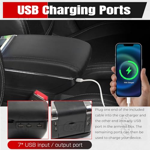 GSTP Center Console Armrest Compatible with Nissan Kicks 2016 2017 2018 2019 2020 2021 with 7 USB Port Cup Holder Double Layer Organizer Storage Box (All Black) - Image 3