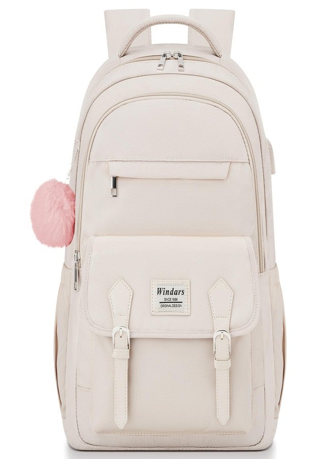WINDARS Work Backpack for Travel Leisure for Women Men Trip, Beige, 15.6 inch, Modern, Minimalist - Image 1