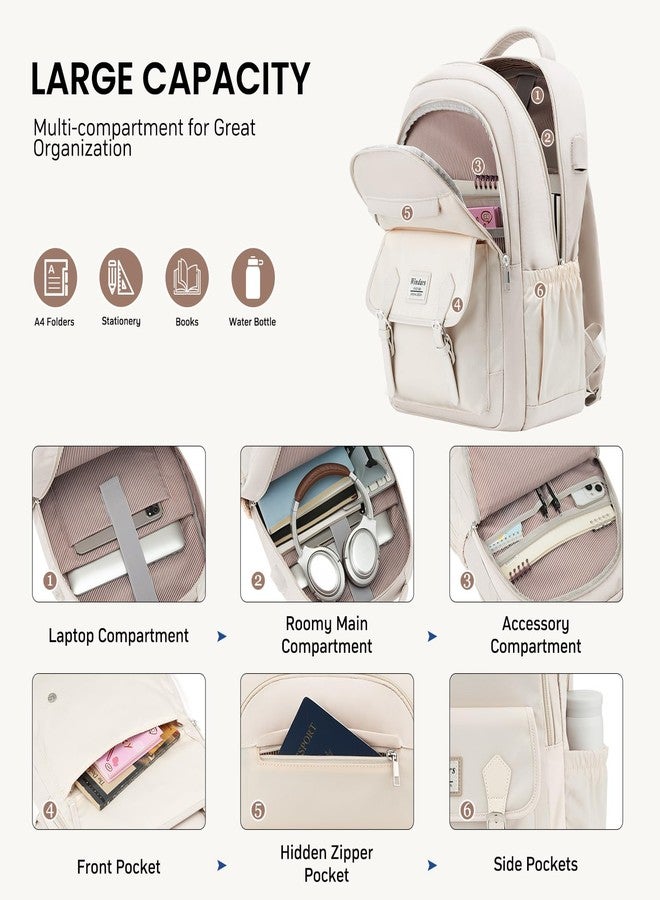 WINDARS Work Backpack for Travel Leisure for Women Men Trip, Beige, 15.6 inch, Modern, Minimalist - Image 2