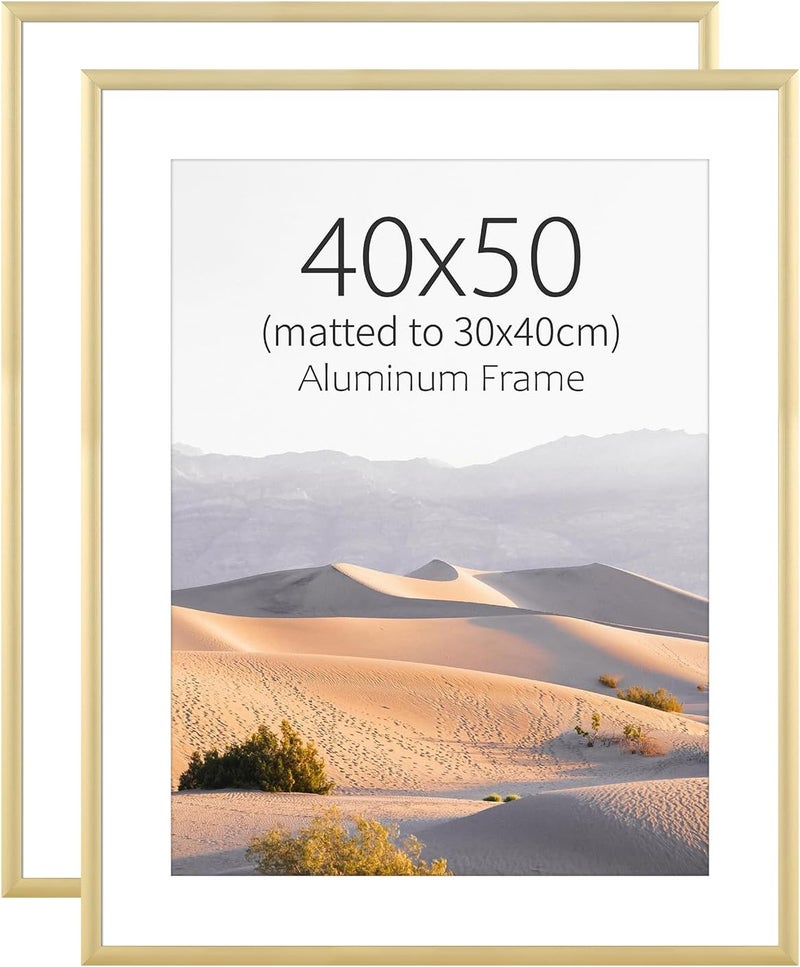 ATOBART إطار صور، قطعتان 40x50 إطار صور معدني - 40x50 إطارات صور ألومنيوم مع حشوة قابلة للإزالة 30x40سم للتعليق على الحائط والطاولة، ذهبي - Image 1