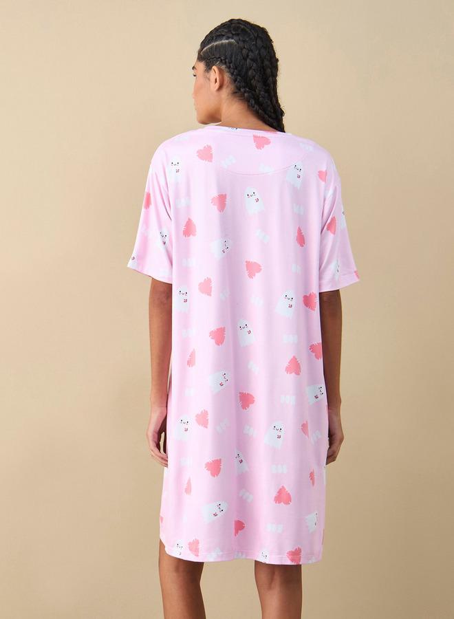 سبلاش فيڤ طقم من قطعتين - قميص نوم مطبوع بأكمام قصيرة - Image 3