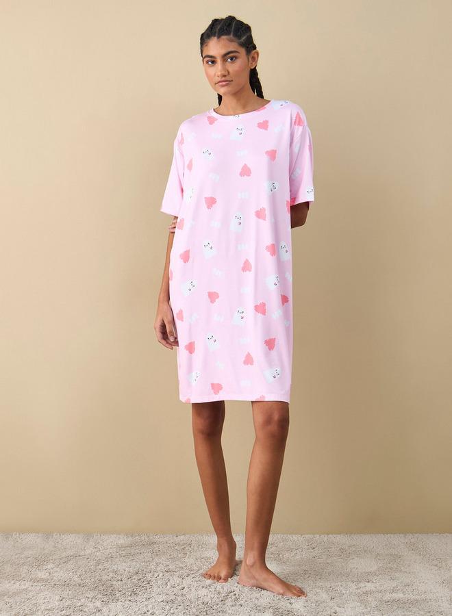 سبلاش فيڤ طقم من قطعتين - قميص نوم مطبوع بأكمام قصيرة - Image 2