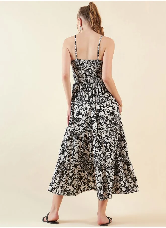 مرفوعة Women Fit and Flared Casual Floral Print Midi Dress