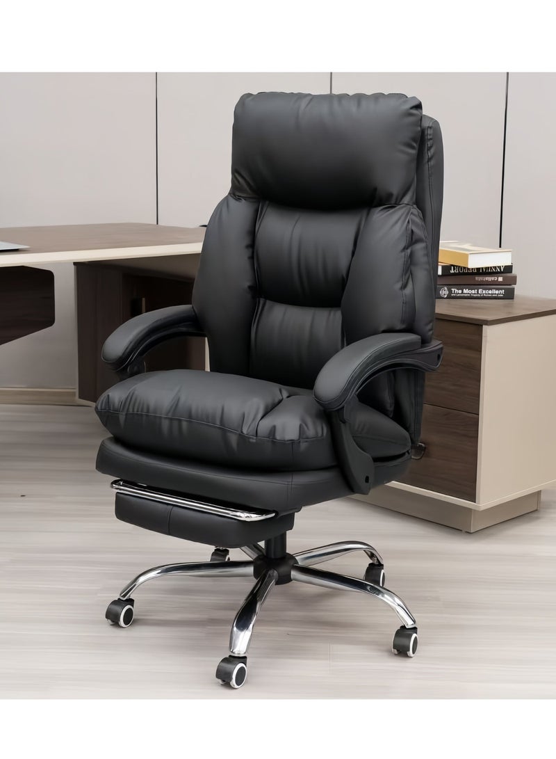 Big and Tall Office Chair with Footrest, PU Leather High Back Executive Office Chair 150KG, Ergonomic Computer Chairs Lumbar Support for Heavy People (All Black) - Image 2