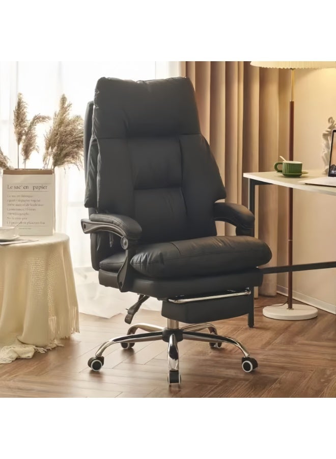 Big and Tall Office Chair with Footrest, PU Leather High Back Executive Office Chair 150KG, Ergonomic Computer Chairs Lumbar Support for Heavy People (All Black) - Image 1