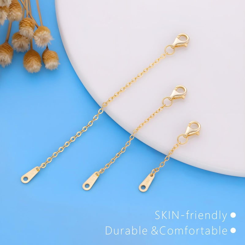 VANBARIS Necklace Extenders Gold Chain Extenders for Necklaces Extensions Sterling Silver Bracelet Extender Gold Necklace Extenders for Women 3 Piece Set, 1 2 3 Inch - Image 5