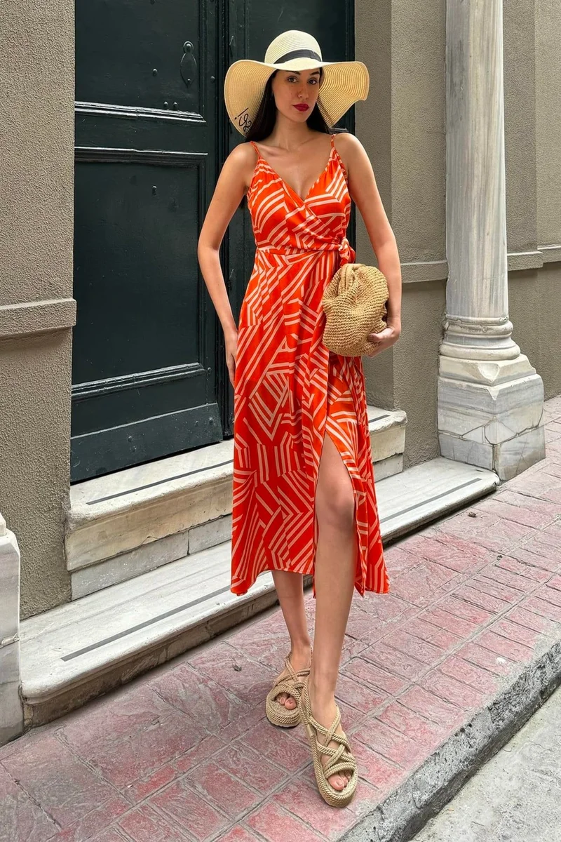 For You Moda Geometric Print Dress